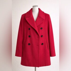Calvin Klein Red Wool Blend Double Breasted Peacoat | Classic Winter Coat